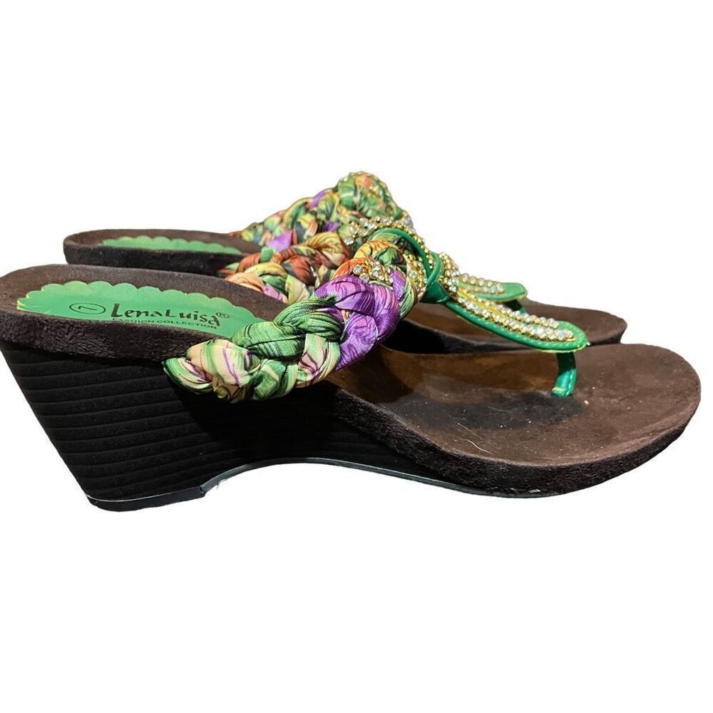 Lena Luisa Colorful Sparkle Wedge Slingback Sandals / SZ: 7